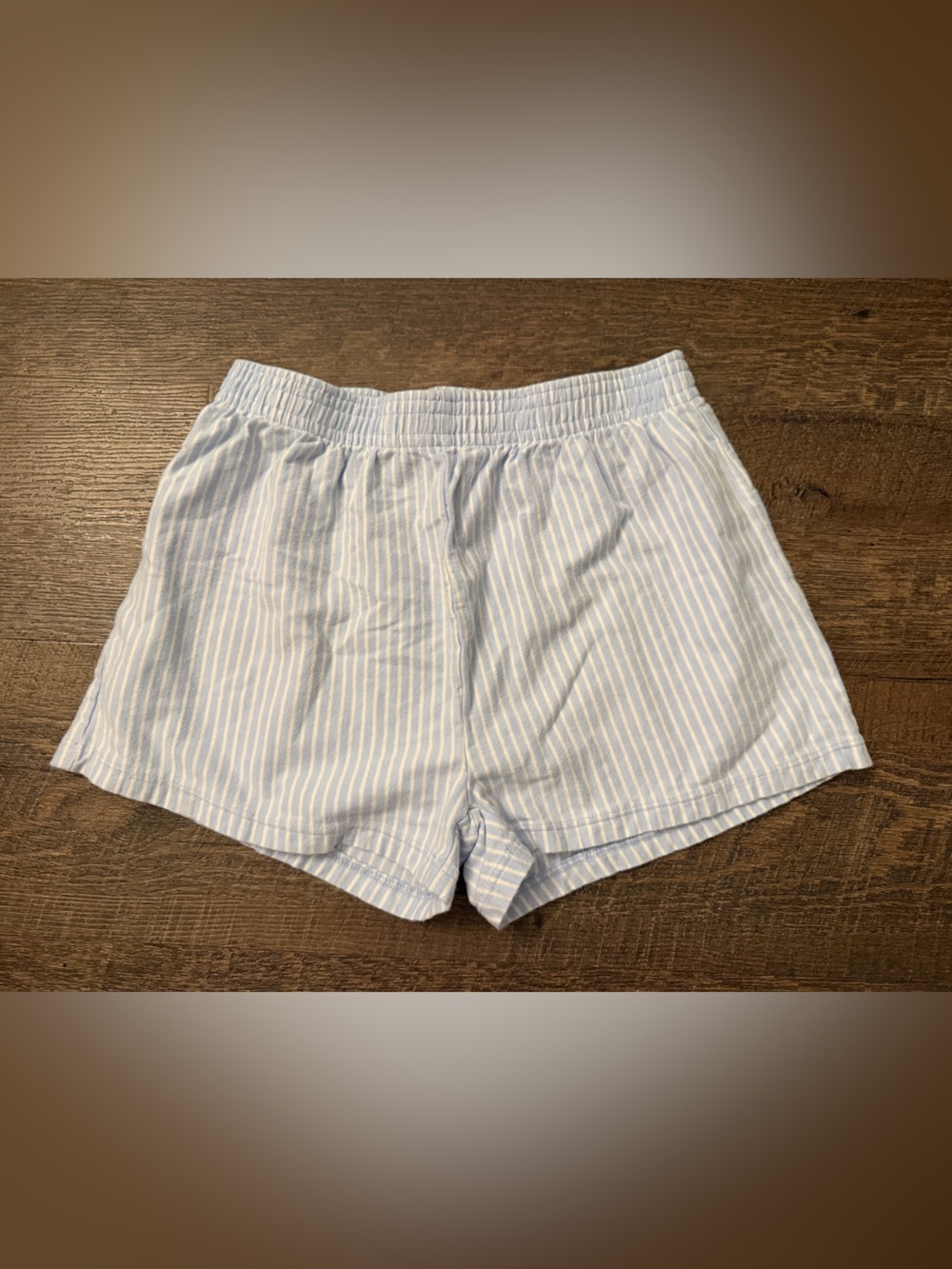 Mango Light Blue & White Striped Elastic Waist Shorts